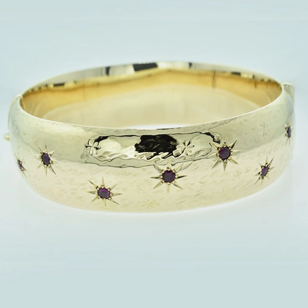 Vintage 9ct Gold Ruby Bangle dated Chester 1960
