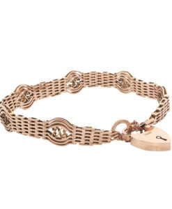 Antique 9ct Rose Gold Gate Bracelet with Heart Padlock
