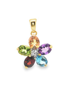 9ct Gold Rainbow Gemstone Cluster Pendant with Diamond