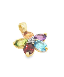 Alternative view of 9ct Gold Rainbow Gemstone Cluster Pendant with Diamond