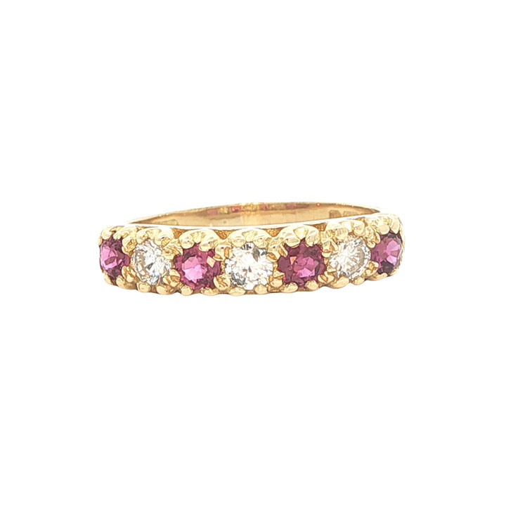 Vintage 18ct Gold Diamond and Ruby Band Ring