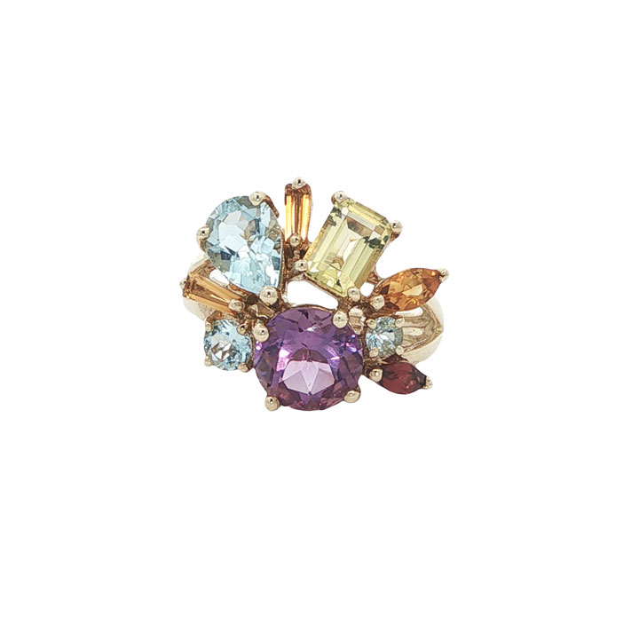 9ct Gold Rainbow Multi Gem Cluster Ring - Image 3