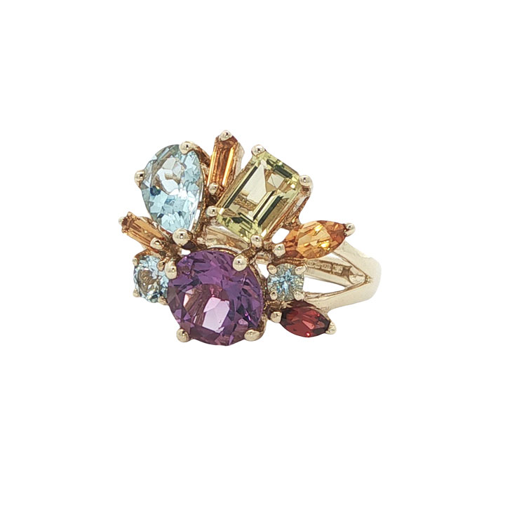 9ct Gold Rainbow Multi Gem Cluster Ring - Image 2