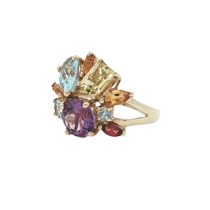 9ct Gold Rainbow Multi Gem Cluster Ring - Image 4