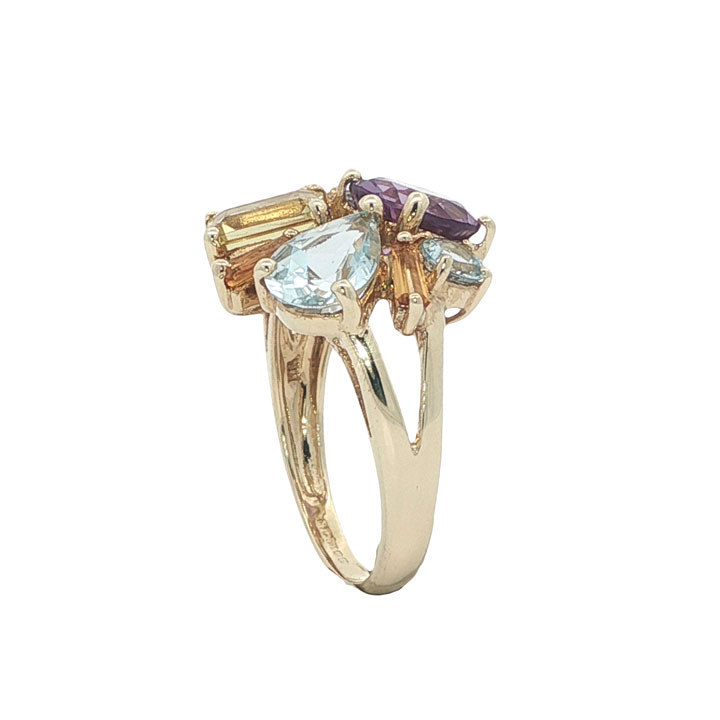 9ct Gold Rainbow Multi Gem Cluster Ring - Image 5