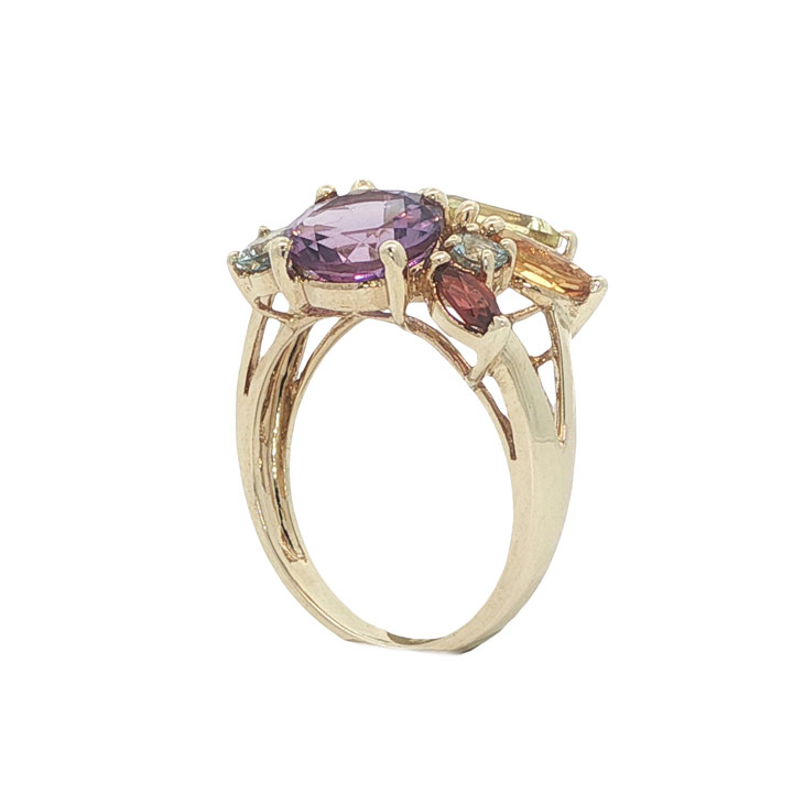 9ct Gold Rainbow Multi Gem Cluster Ring - Image 6