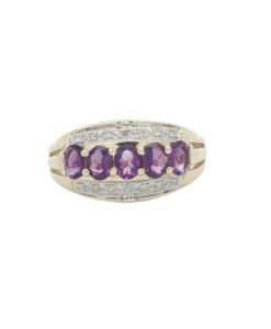 9ct Gold Amethyst & Diamond Band Ring