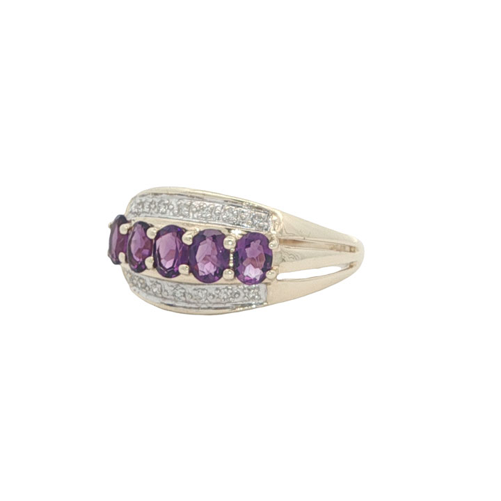 9ct Gold Amethyst & Diamond Band Ring - Image 2