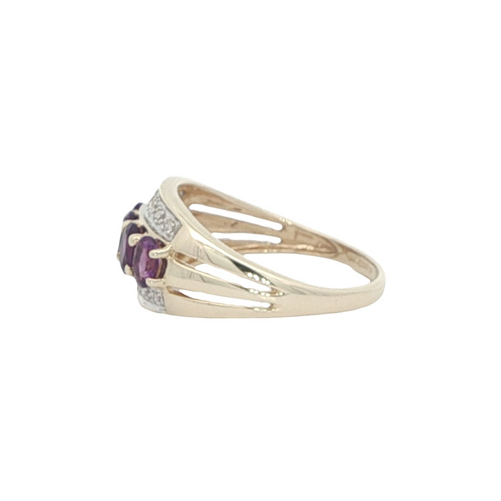 9ct Gold Amethyst & Diamond Band Ring - Image 3