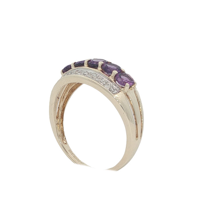 9ct Gold Amethyst & Diamond Band Ring - Image 4