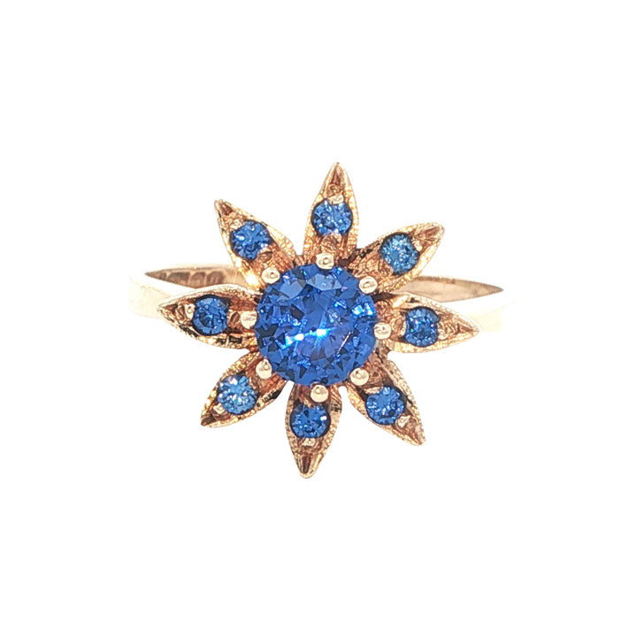 9ct Gold Blue Flower Cluster Ring