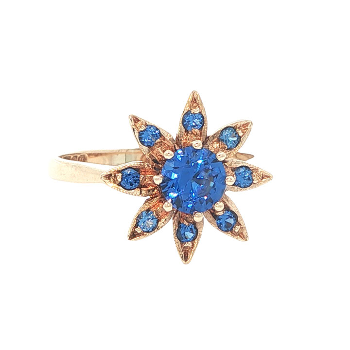 9ct Gold Blue Flower Cluster Ring - Image 2