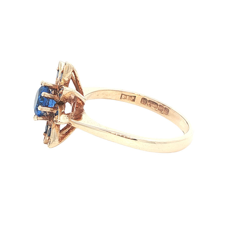9ct Gold Blue Flower Cluster Ring - Image 3