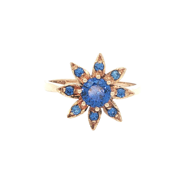 9ct Gold Blue Flower Cluster Ring - Image 5