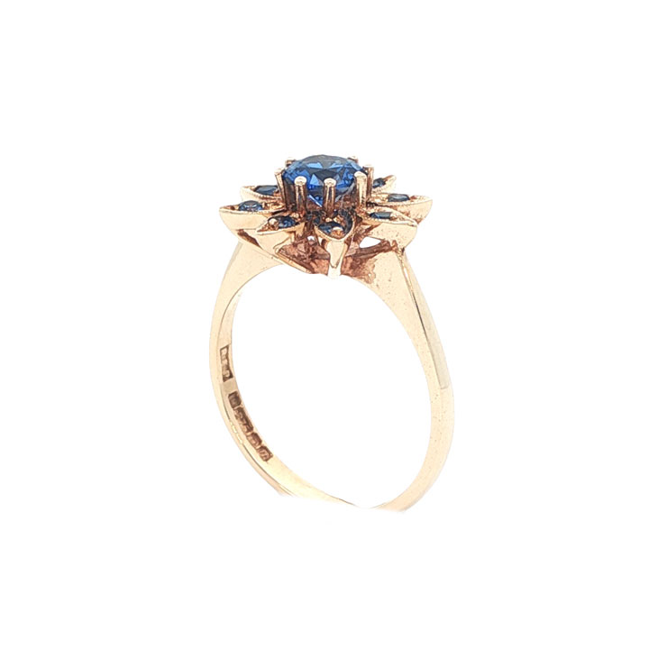 9ct Gold Blue Flower Cluster Ring - Image 6