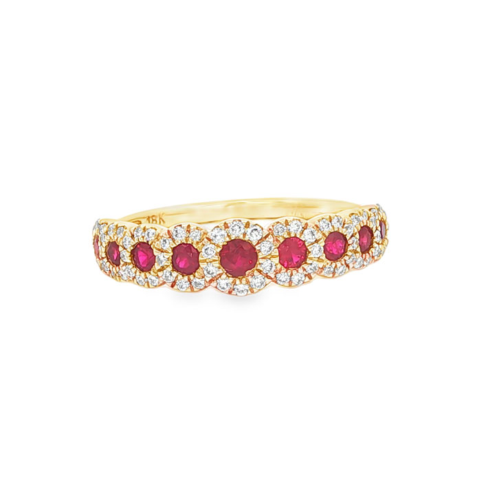 18ct Yellow Gold Diamond and Ruby Band Ring - Image 2