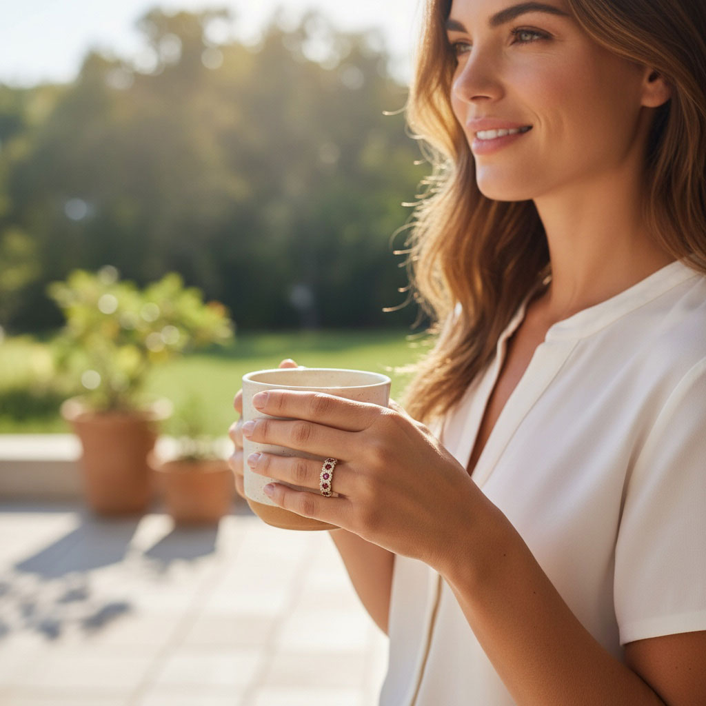 18ct Yellow Gold Diamond and Ruby Band Ring - Image 5