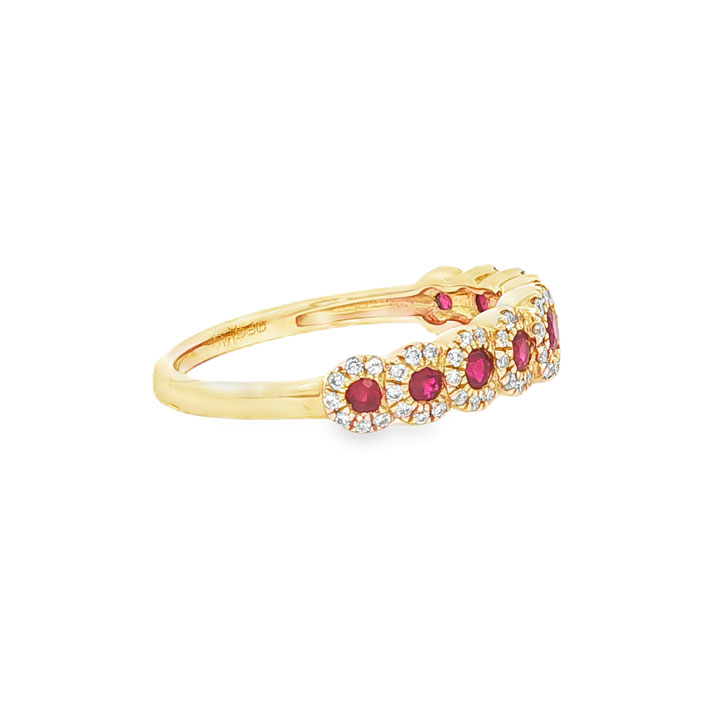 18ct Yellow Gold Diamond and Ruby Band Ring - Image 3