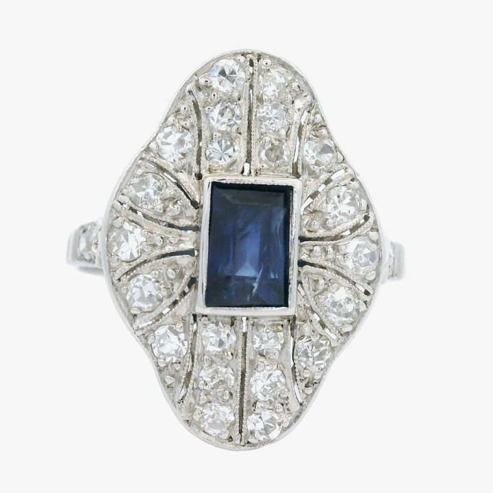 Platinum Art Deco Diamond and Sapphire Cluster Dress Ring