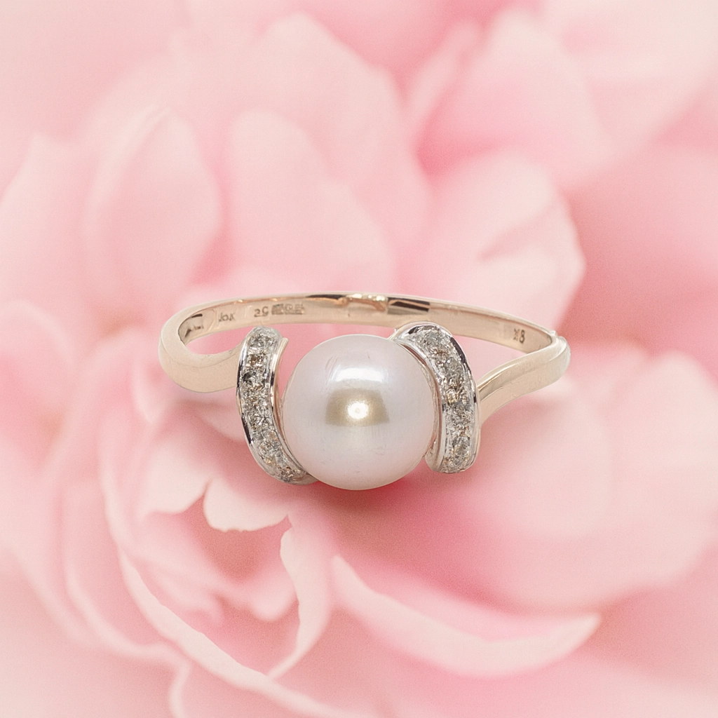 9ct Rose Gold Pearl and Diamond Ring