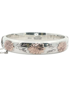 Vintage Sterling Silver & 9ct Gold Daisy Bangle – Birmingham 1976