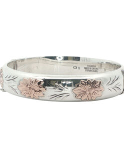 Alternative view of Vintage Sterling Silver & 9ct Gold Daisy Bangle – Birmingham 1976
