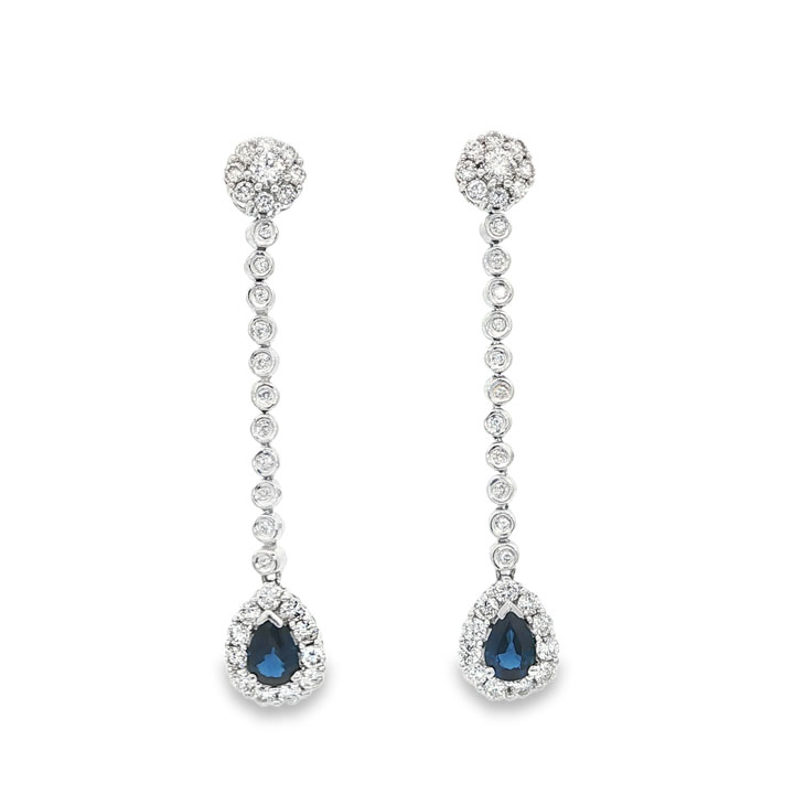 18ct White Gold Diamond & Sapphire Drop Earrings