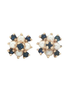 Alternative view of 9ct Gold Sapphire and Pearl Cluster Earrings