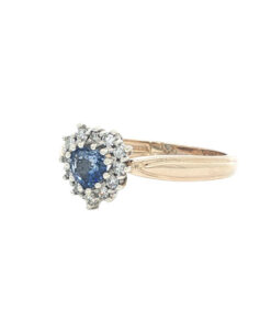 Vintage 9ct Gold Diamond and Sapphire Heart Cluster Ring - Image 3