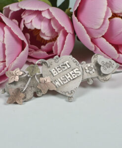 Antique Victorian Sterling Silver & 9ct Gold “Best Wishes” Brooch – Birmingham 1900