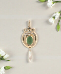 Antique Art Nouveau Jade & Pearl Pendant – 9ct Gold, Birmingham 1905