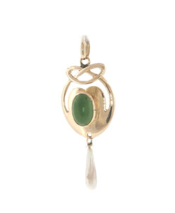 Alternative view of Antique Art Nouveau Jade & Pearl Pendant – 9ct Gold, Birmingham 1905