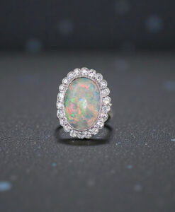 Vintage Opal & Diamond Cluster Ring in 18ct Gold & Platinum | c.1940