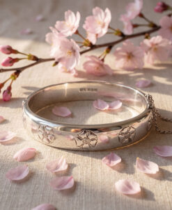 Vintage Sterling Silver Flower Bangle dated 1962
