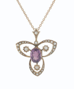 Alternative view of Antique 9ct Gold Amethyst and Pearl Pendant c1910