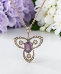 Antique 9ct Gold Amethyst and Pearl Pendant c1910