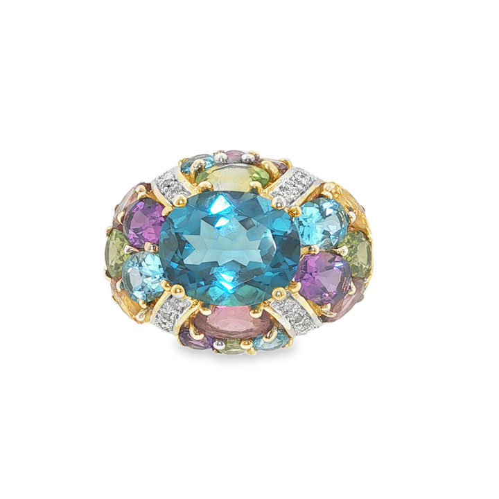 9ct Gold Rainbow Multi Gem Cluster Dome Ring - Image 2