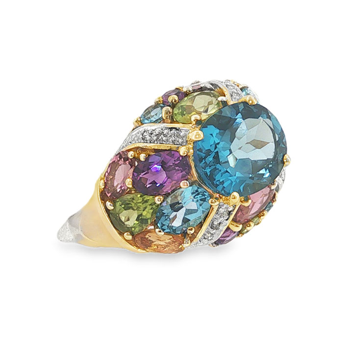 9ct Gold Rainbow Multi Gem Cluster Dome Ring - Image 6