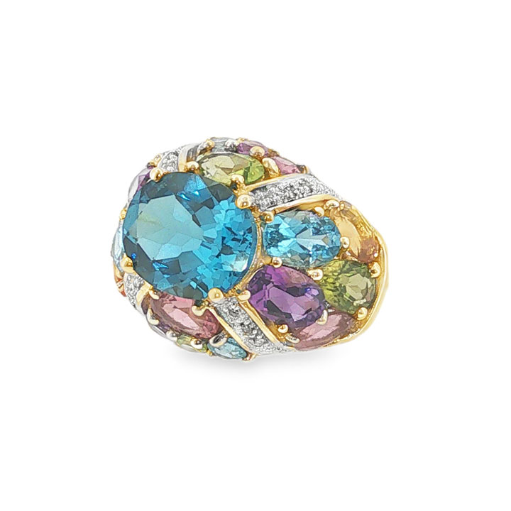 9ct Gold Rainbow Multi Gem Cluster Dome Ring - Image 5