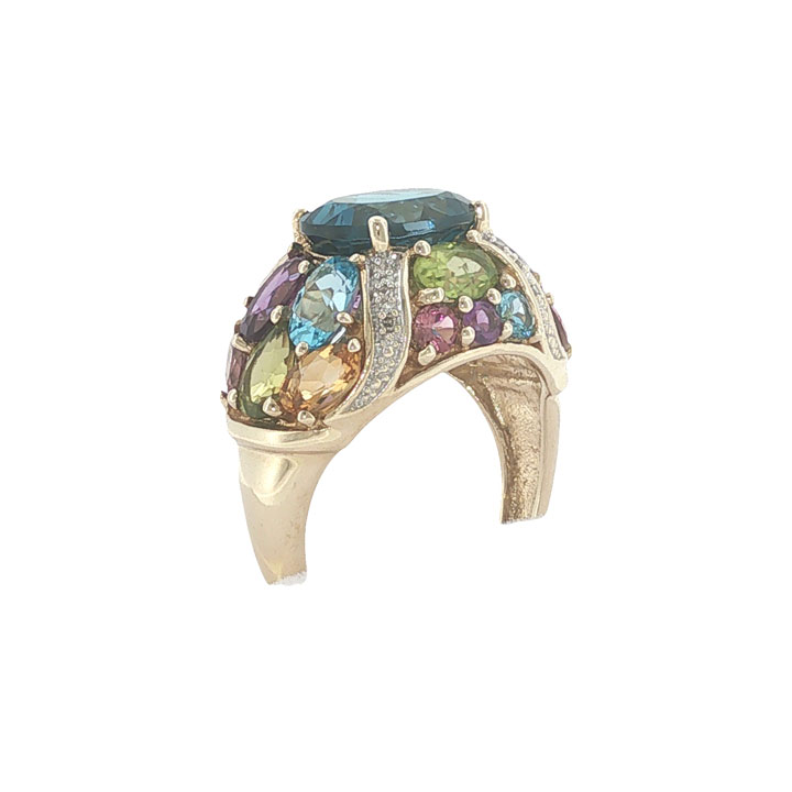 9ct Gold Rainbow Multi Gem Cluster Dome Ring - Image 4