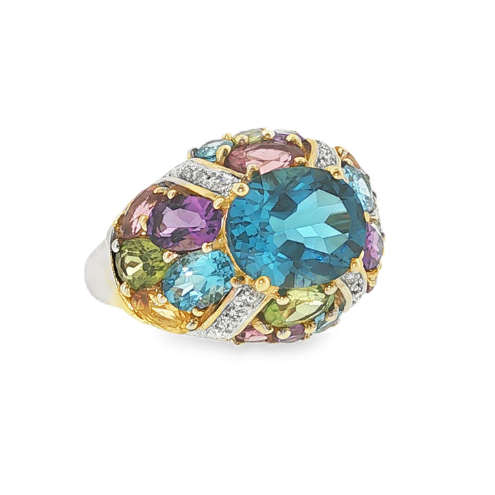 9ct Gold Rainbow Multi Gem Cluster Dome Ring - Image 3