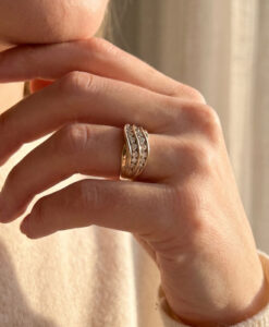 9ct yellow gold diamond wave ring on hand
