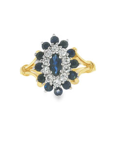 Alternative view of Vintage 18ct Gold Diamond & Sapphire Cluster Ring