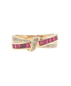 9ct Yellow Gold Ruby & Diamond Band Ring - Image 2