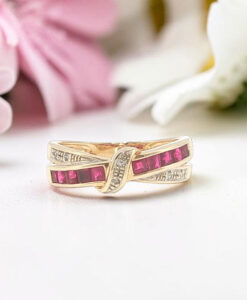 9ct Yellow Gold Ruby & Diamond Band Ring