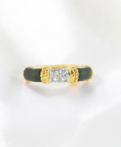 Vintage Kutchinsky 18ct Yellow Gold Diamond & Black Onyx Ring –  London 1975