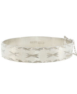 Vintage Sterling Silver Diamond Cut Star Pattern Bangle – London 1973