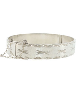 Alternative view of Vintage Sterling Silver Diamond Cut Star Pattern Bangle – London 1973