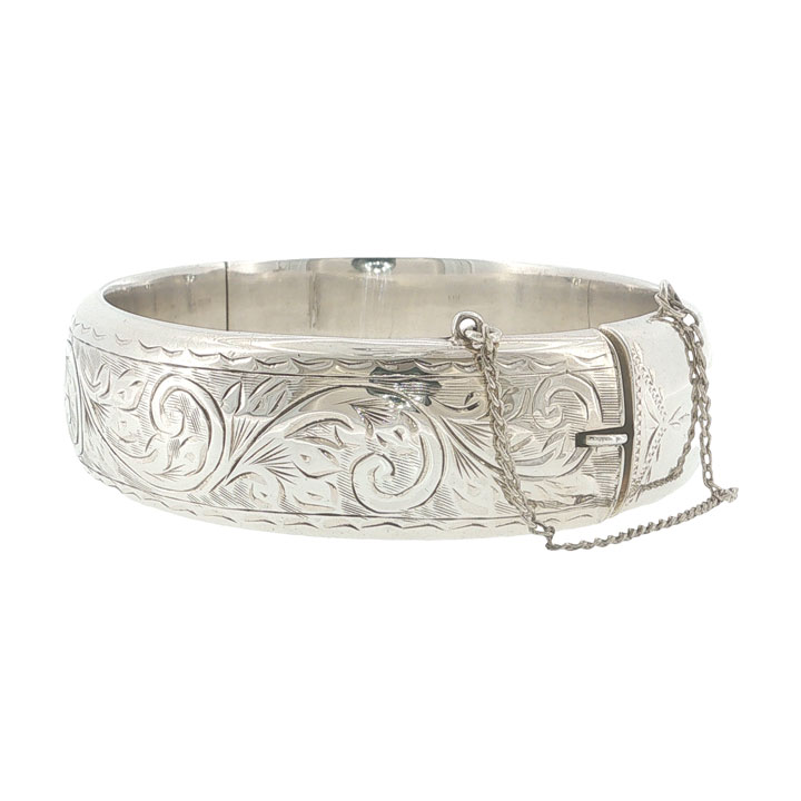 Vintage Sterling Silver Harrods Engraved Bangle – Birmingham 1959 - Image 2