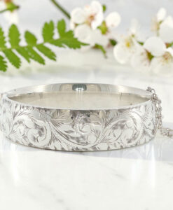 Vintage Georg Jensen Sterling Silver Hand Engraved Bangle – London 1975